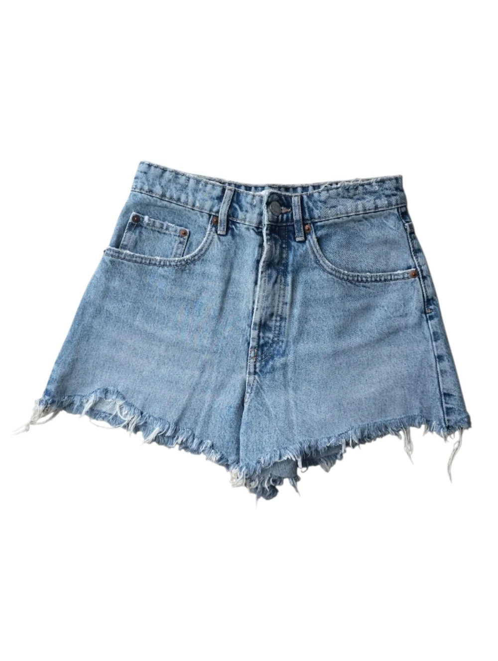 Zara Frayed High Rise Denim Jean Shorts